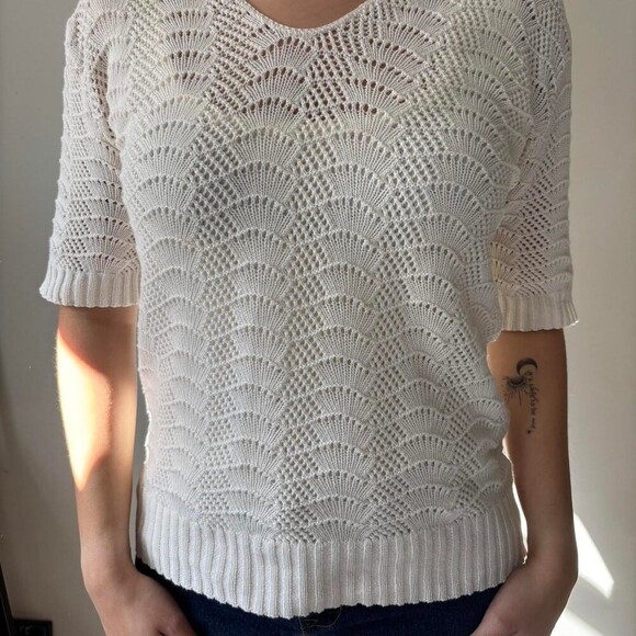 Other Tops - Vintage Cottagecore White Knitted Ethereal Cotton Euro Top - Size Large